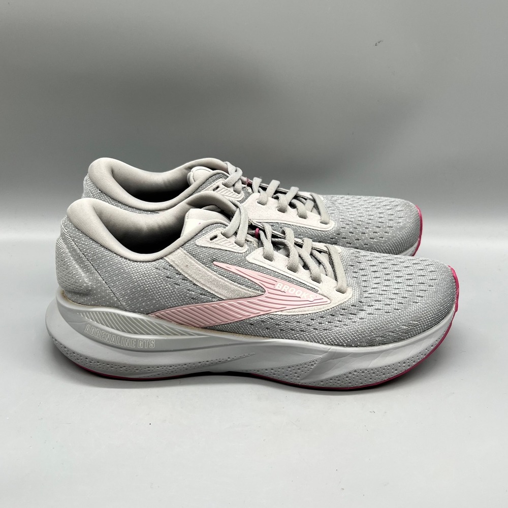 Brooks Shoes Womens 8 Gray Pink Adrenaline GTS 24 Running Athletic Sneakers